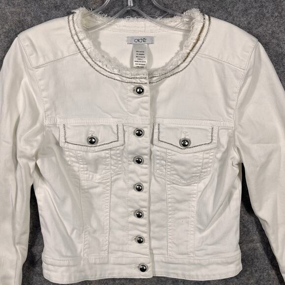 Cache White Denim Jacket Size 2 vintage Silver Buttons - Picture 2 of 8